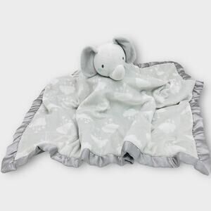 XL Parents Choice Gray Elephant Lovey Plush Satin White Clouds Stars 25" Blanket
